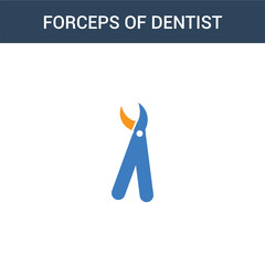 two colored Forceps of dentist tools concept vector icon. 2 color Forceps of dentist tools vector illustration. isolated blue and orange eps icon on white background.