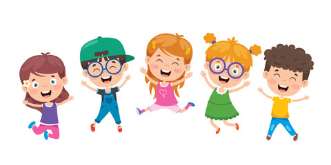 Group Of Funny Children Jumping