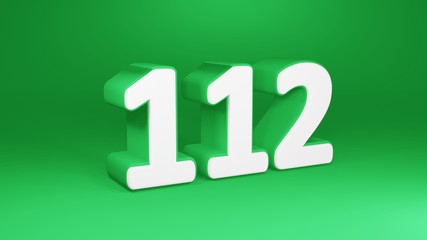 Number 112 in white on green background, isolated number 3d render