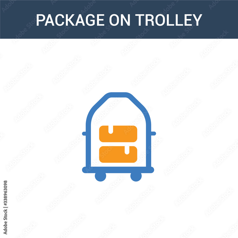 Poster two colored package on trolley concept vector icon. 2 color package on trolley vector illustration. 