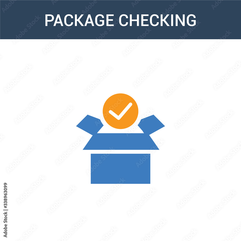 Poster two colored package checking concept vector icon. 2 color package checking vector illustration. isol