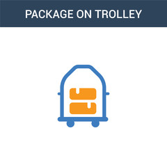 two colored Package On Trolley concept vector icon. 2 color Package On Trolley vector illustration. isolated blue and orange eps icon on white background.