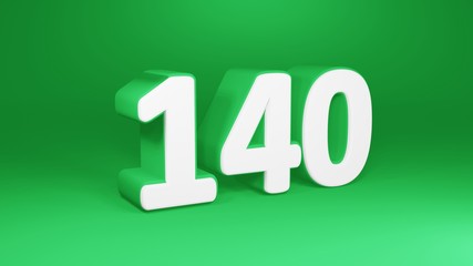 Number 140 in white on green background, isolated number 3d render