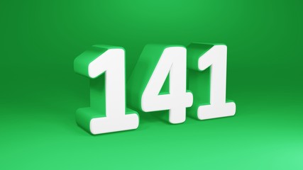 Number 141 in white on green background, isolated number 3d render
