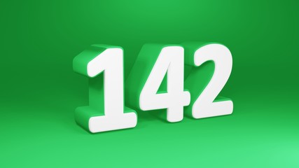 Number 142 in white on green background, isolated number 3d render