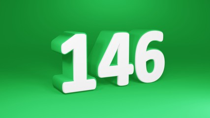Number 146 in white on green background, isolated number 3d render