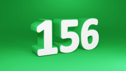 Number 156 in white on green background, isolated number 3d render