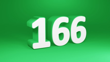 Number 166 in white on green background, isolated number 3d render