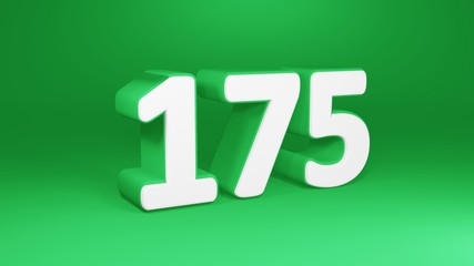 Number 175 in white on green background, isolated number 3d render