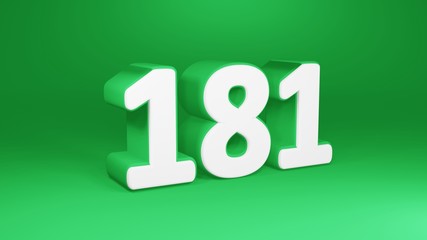 Number 181 in white on green background, isolated number 3d render