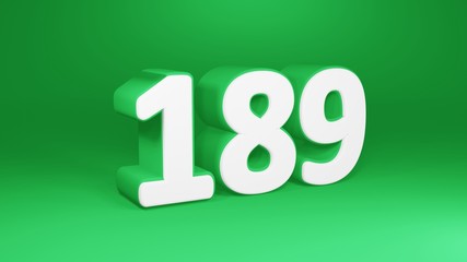 Number 189 in white on green background, isolated number 3d render