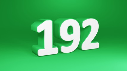 Number 192 in white on green background, isolated number 3d render