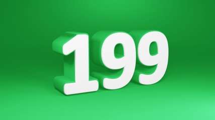 Number 199 in white on green background, isolated number 3d render