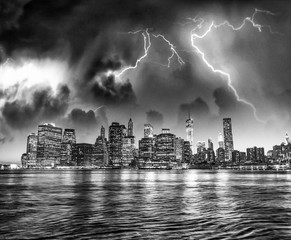 Storm coming towards New York City skyline, USA