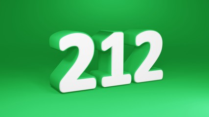 Number 212 in white on green background, isolated number 3d render