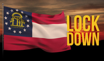 Coronavirus COVID-19 outbreak concept, background with flags of the states of USA. State of Georgia flag. Pandemic stop Novel Coronavirus outbreak covid-19 3D illustration.