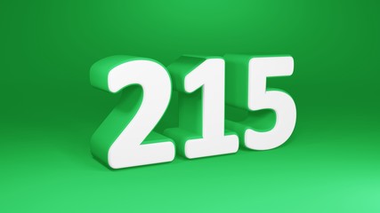 Number 215 in white on green background, isolated number 3d render