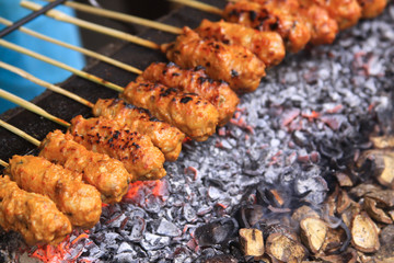 Bali sate sticks ready to be grilled in Indonesia