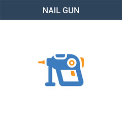 two colored Nail gun concept vector icon. 2 color Nail gun vector illustration. isolated blue and orange eps icon on white background.