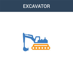 two colored Excavator concept vector icon. 2 color Excavator vector illustration. isolated blue and orange eps icon on white background.