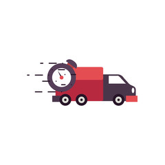 fast delivery concept, delivery van and chronometer icon, flat style