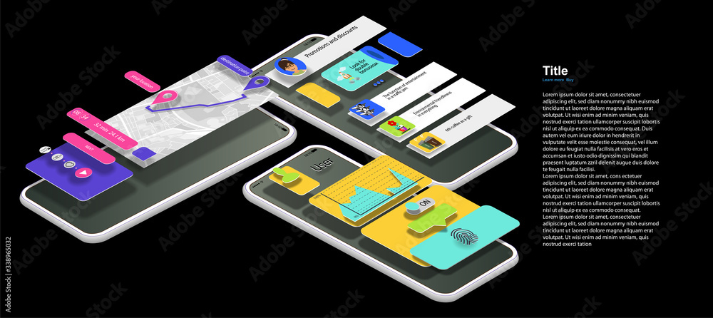 Wall mural interface for mobile applications taxi statistics and social networks on mobile phone screens in iso