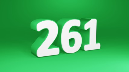 Number 261 in white on green background, isolated number 3d render