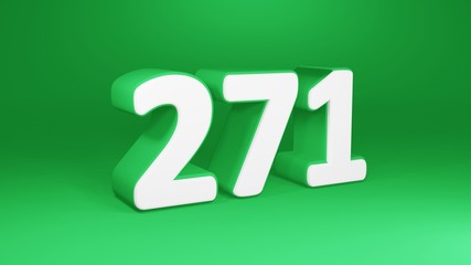 Number 271 in white on green background, isolated number 3d render