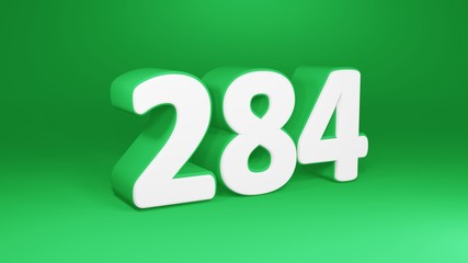 Number 284 in white on green background, isolated number 3d render