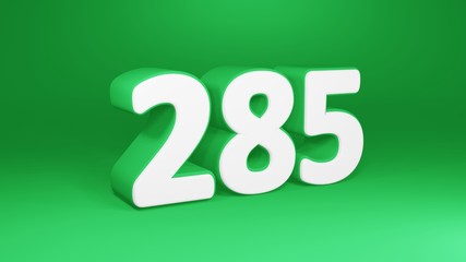 Number 285 in white on green background, isolated number 3d render