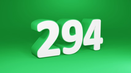 Number 294 in white on green background, isolated number 3d render