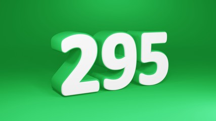 Number 295 in white on green background, isolated number 3d render