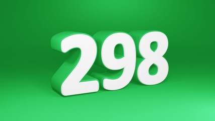 Number 298 in white on green background, isolated number 3d render