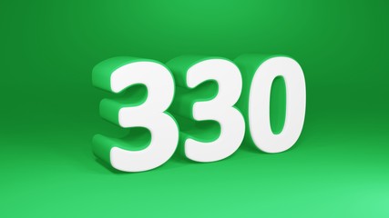 Number 330 in white on green background, isolated number 3d render