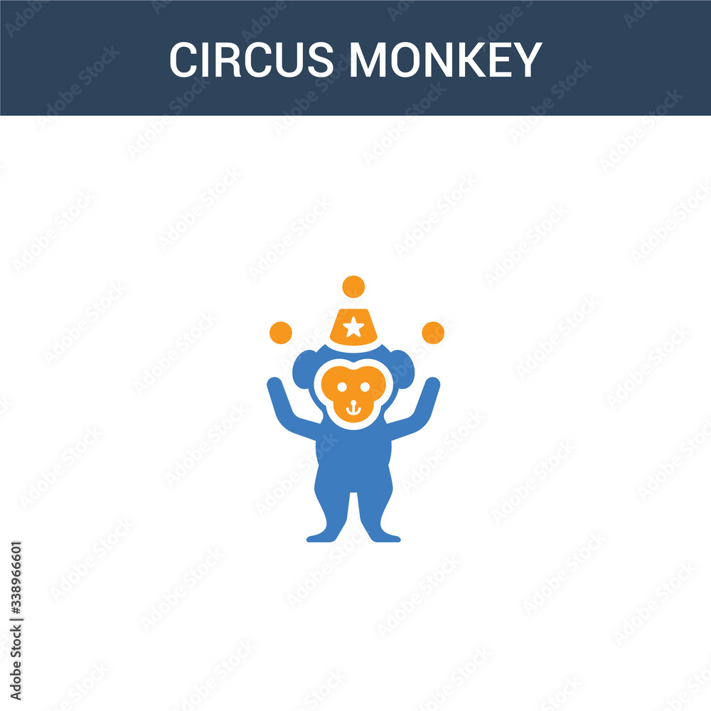 Poster two colored circus monkey concept vector icon. 2 color circus monkey vector illustration. isolated b