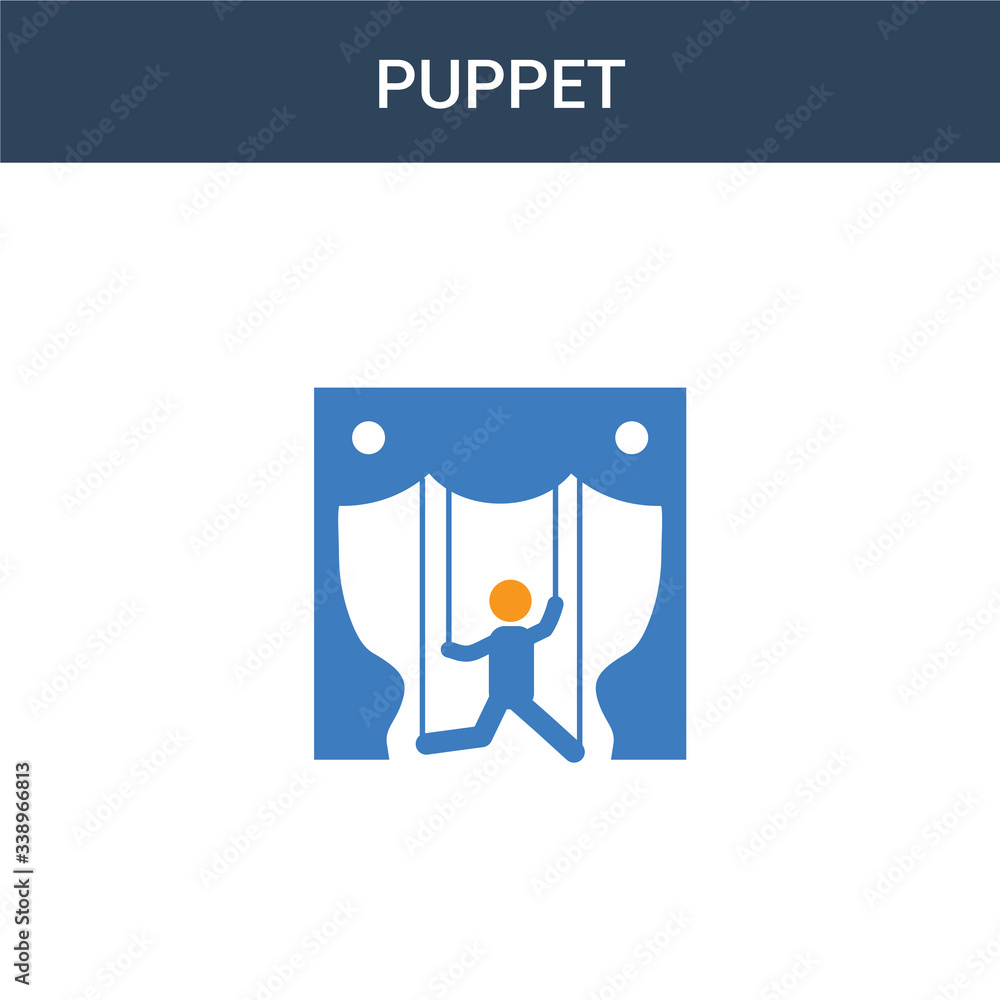 Poster two colored puppet concept vector icon. 2 color puppet vector illustration. isolated blue and orange