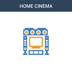 two colored home cinema concept vector icon. 2 color home cinema vector illustration. isolated blue and orange eps icon on white background.