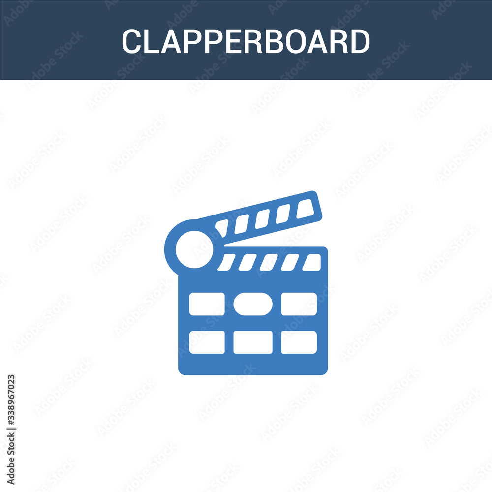 Poster two colored clapperboard concept vector icon. 2 color clapperboard vector illustration. isolated blu