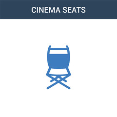 two colored Cinema seats concept vector icon. 2 color Cinema seats vector illustration. isolated blue and orange eps icon on white background.