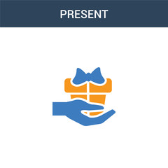 two colored Present concept vector icon. 2 color Present vector illustration. isolated blue and orange eps icon on white background.