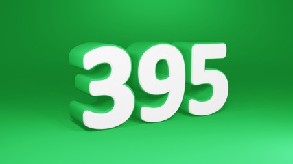 Number 395 in white on green background, isolated number 3d render