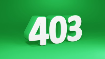 Number 403 in white on green background, isolated number 3d render