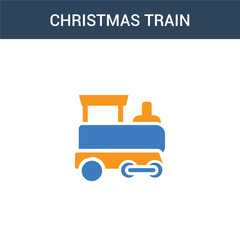 two colored Christmas train concept vector icon. 2 color Christmas train vector illustration. isolated blue and orange eps icon on white background.