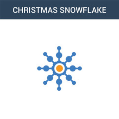 two colored Christmas snowflake concept vector icon. 2 color Christmas snowflake vector illustration. isolated blue and orange eps icon on white background.