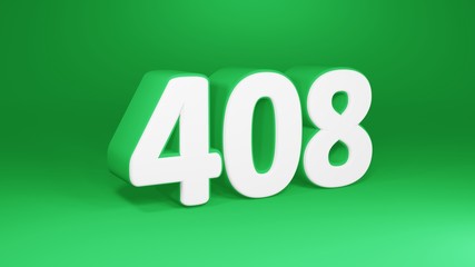 Number 408 in white on green background, isolated number 3d render