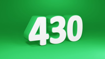 Number 430 in white on green background, isolated number 3d render