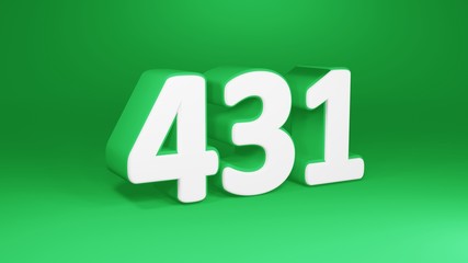 Number 431 in white on green background, isolated number 3d render