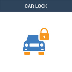 two colored car lock concept vector icon. 2 color car lock vector illustration. isolated blue and orange eps icon on white background.