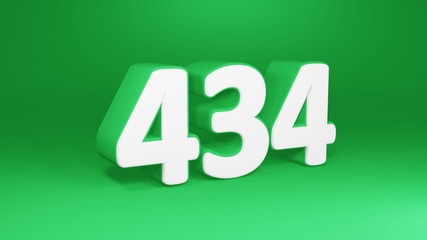 Number 434 in white on green background, isolated number 3d render