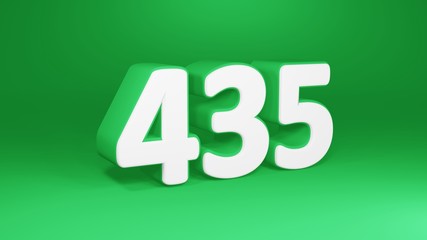 Number 435 in white on green background, isolated number 3d render